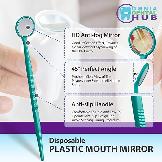 200 PCs Dental Grade Disposable Dental Mouth Mirrors by Omnia ONE | Oral Dental Mirror Plastic Dental Instrument | Anti Fog Mouth Glass Mirror for Teeth with Handles Plastic Tooth Mirror