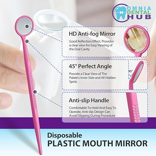 200 PCs Dental Grade Disposable Dental Mouth Mirrors by Omnia ONE | Oral Dental Mirror Plastic Dental Instrument | Anti Fog Mouth Glass Mirror for Teeth with Handles Plastic Tooth Mirror