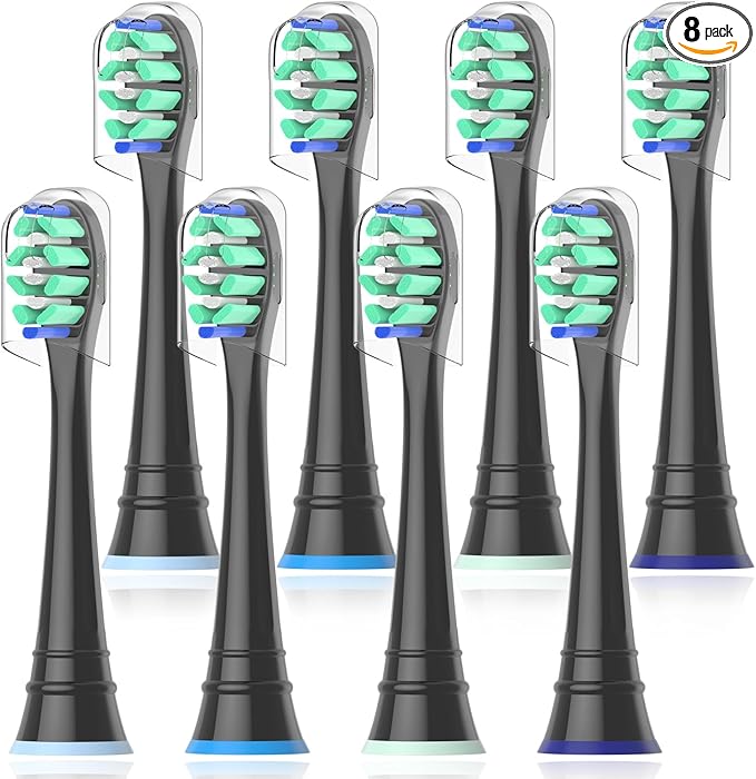 Replacement Heads Compatible with Sonicare Toothbrush, Replacement Brush Head for Philips Sonicare Electric Toothbrush 4100 5100 6100 9900 C2 W3 and More Click-on Handles 8 Black