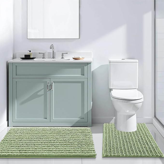Arotive Luxury Chenille Bathroom Rug Mat, Extra Soft Thick Absorbent Shaggy Bath Rugs, Non-Slip Machine Wash Dry, Plush Bath Mats for Bathroom, Shower and Tub, 40x24, Sage Green