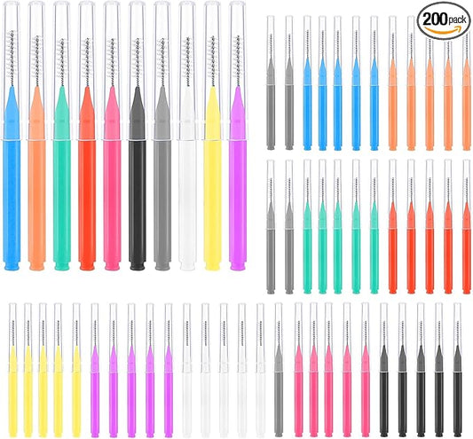200 Pcs Interdental Brushes, 6 Sizes Braces Flossers for Cleaner Braces Brush Soft Dental Brushes Toothpicks Dental Floss Picks Dental for Braces Oral Cleaning(10 Colors)