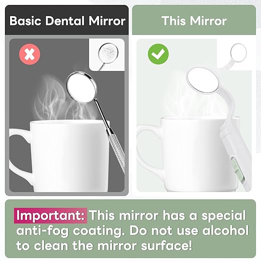 Rechargeable LED Dental Mirror with USB Charging Function, Anti-Fog Mirror Surface, White & Yellow Dual Lighting, Detachable Design for Easy Cleaning(Green)