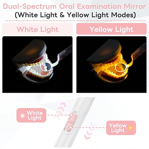 Rechargeable LED Dental Mirror with USB Charging Function, Anti-Fog Mirror Surface, White & Yellow Dual Lighting, Detachable Design for Easy Cleaning(Pink)