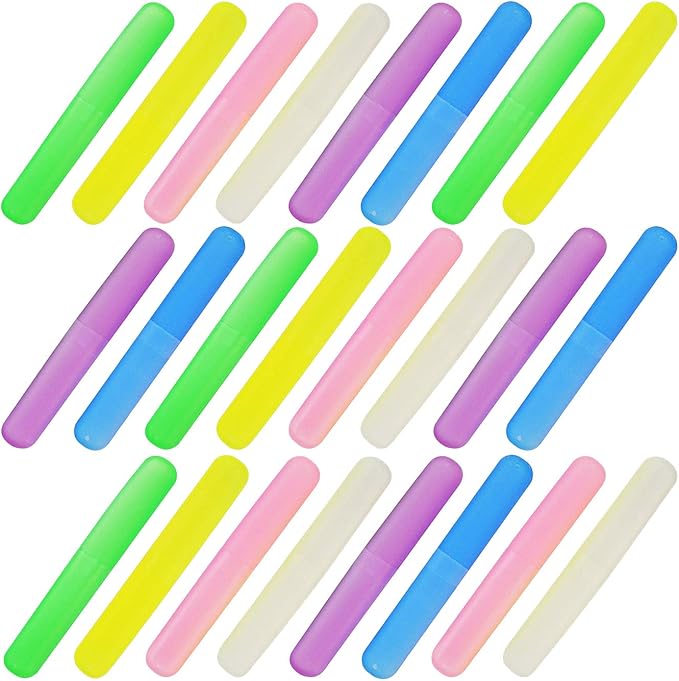 24PCS Plastic Toothbrush Case Six Colors Portable Dust-proof Toothbrush Cases Toothbrushes Holder for Daily and Travel Use (24)