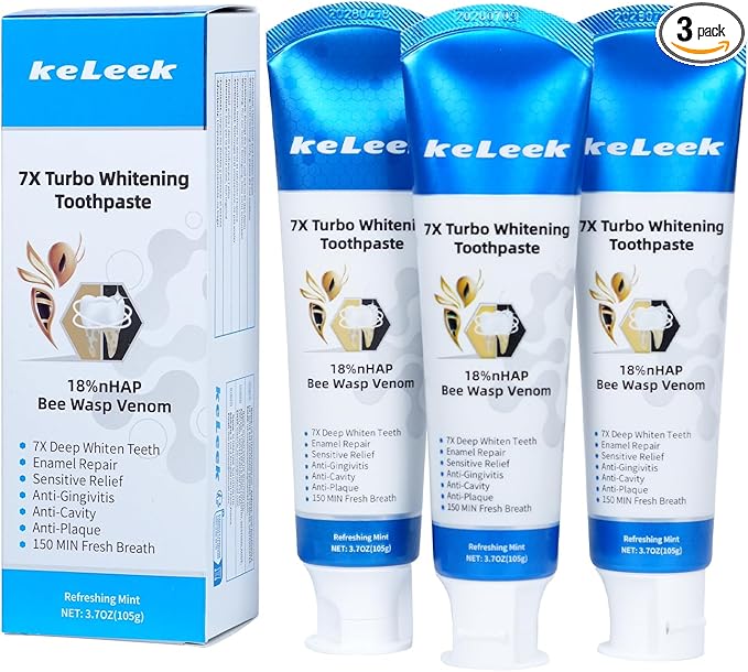 3-Pack 7X Turbo Whitening 18% Nano Hydroxyapatite Bee Wasp Venom Toothpaste for Remineralizing Enamel Repair,Sensitive Relief,Anti-Gingivitis,Anti-Cavity,Anti-Plaque -150 MIN Fresh Breath