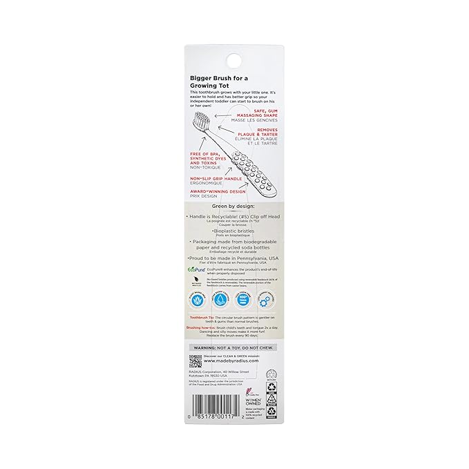 RADIUS Totz Plus Brush Kids Toothbrush Silky Soft BPA Free ADA Accepted Designed for Delicate Teeth & Gums for Children 3 Years & Up - PurpleGrey - Pack of 1
