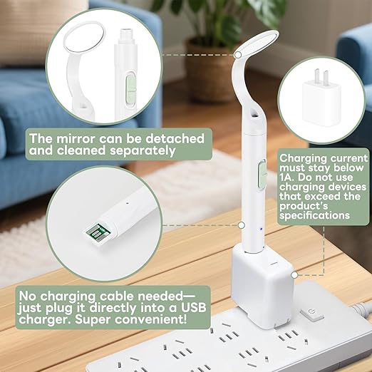Rechargeable LED Dental Mirror with USB Charging Function, Anti-Fog Mirror Surface, White & Yellow Dual Lighting, Detachable Design for Easy Cleaning(Green)