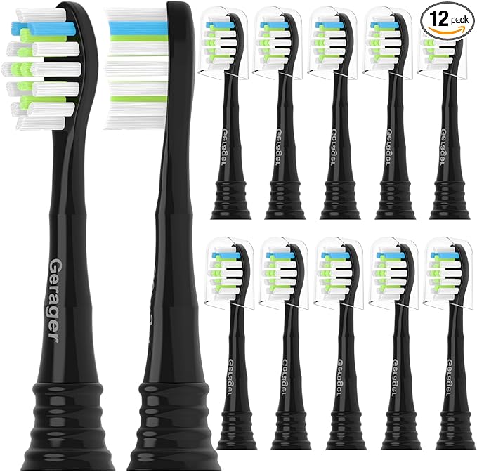 Replacement Heads Compatible with Philips Sonicare Toothbrush C1 C2 C3 A3 W3 G2 G3 4100 5100 6100 1100 2100 3100, Toothbrush Heads Brush Head, 12 Black