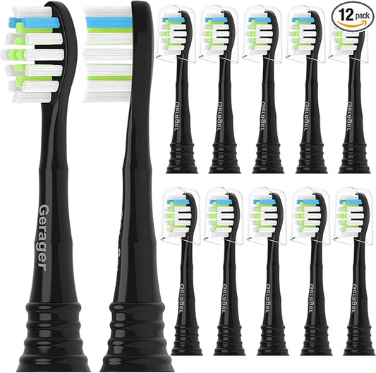 Replacement Heads Compatible with Philips Sonicare Toothbrush C1 C2 C3 A3 W3 G2 G3 4100 5100 6100 1100 2100 3100, Toothbrush Heads Brush Head, 12 Black