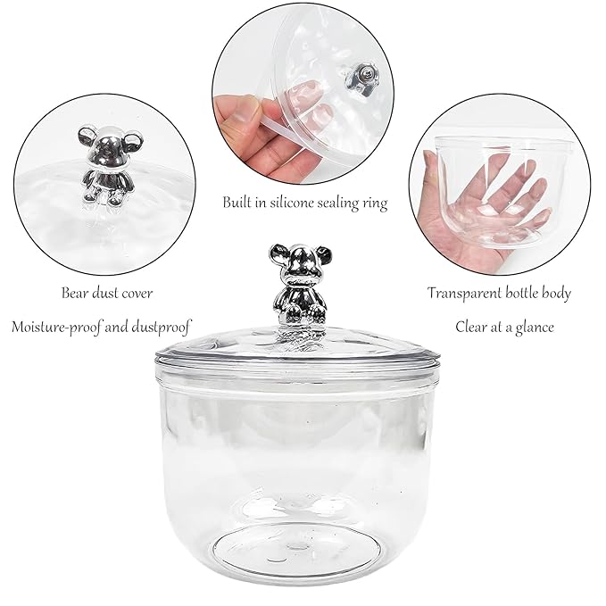 3 Pcs Body Face Plastic Powder Puff and Container Dish with Fluffy Soft Large Powder Puff for Women(Bear Shape)