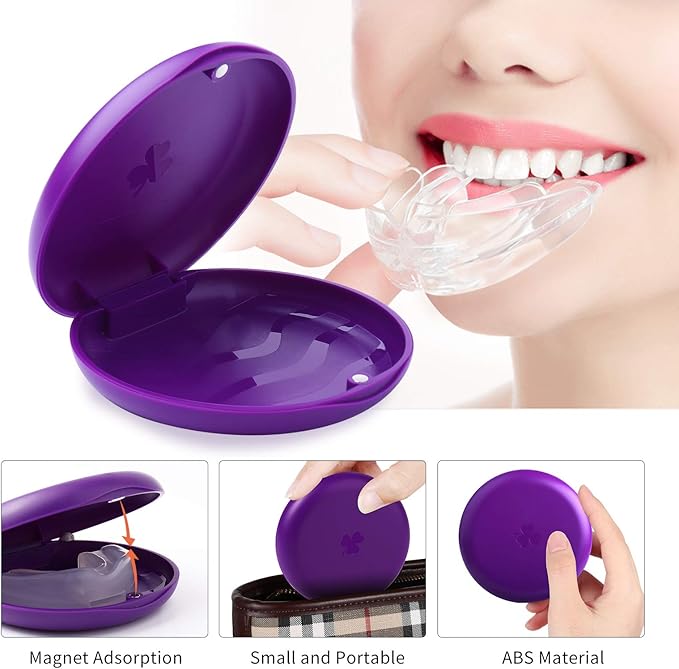2 Pack Retainer Cases,Solid Orthodontic Retainer Case (Purple)