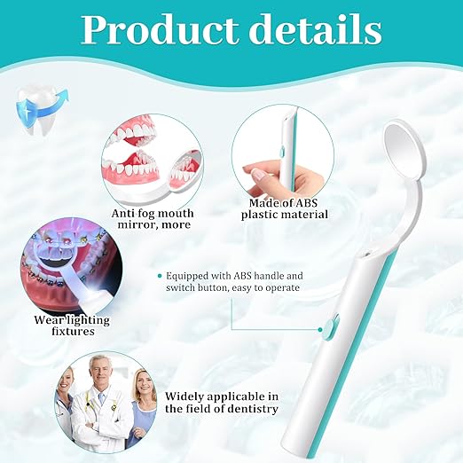2 Pieces Dental Mirror with Light - LED Lighted Teeth Inspection Mirror, Anti Fog Curve Angle Mouth Mirrors Dentist Oral Assistant Care Tool Accessories (Light Green)