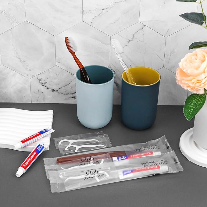 100 pcs Disposable Toothbrushes with Toothpaste Floss Individually Wrapped, 2 Color Disposable Toothbrush Bulk, 10g Toothpaste, Dental Floss Pick for Homeless,Airbnb,Hotel,Guest