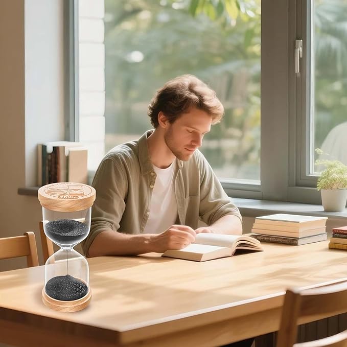 20 Minute Sand Timer Hourglass, Beech Wood Hourglass Sand Clock, Small Black Wooden 20 Min Hour Glass, 20 Minutes Sandglass, Reloj De Arena, Classroom, Game, Kitchen, Home, Office, Decorative