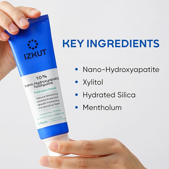 10% Nano Hydroxyapatite Toothpaste: Fluoride Free Natural Whitening Toothpaste for Sensitive Teeth, Enamel Support, Plaque Remover, SLS Free, Fresh Mint Flavor, Adults & Kids, 4 oz (Pack of 2)