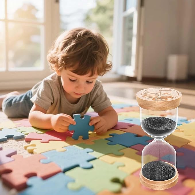 2 Minute Sand Timer, Wooden Hourglass Sand Clock, Small Wood Black 2 Min Hour Glass, Two Minutes Sandglass for Brushing Teeth, Reloj De Arena, Classroom, Game, Kitchen, Home, Office