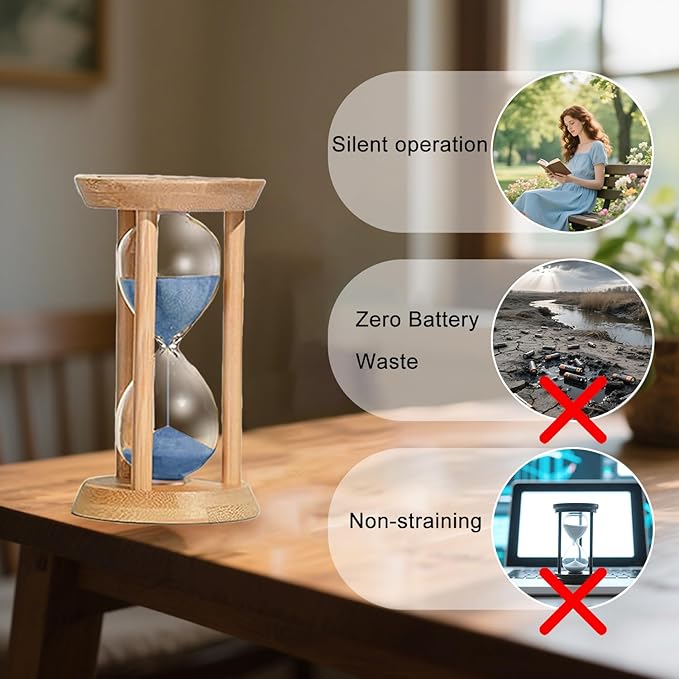 2 Minute Hourglass, Wooden Sand Timer 2 Min, Small Sandglass Timer, Mini Sand Watch for Brushing Teeth, Teachers Classroom Timer, Blue
