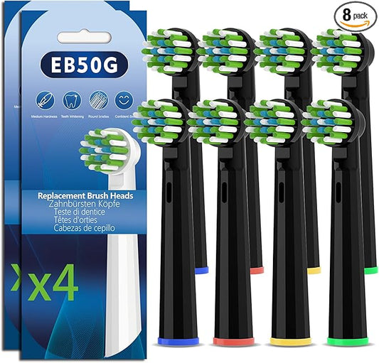 Replacement Toothbrush Heads Compatible with Oral b Braun Smart 1500/7500,Pro 1000/1500,Genius x/6000/Cross/Floss/Sensitive, 8PCS Electric Brush Heads Refill for Braun Oral B,Black