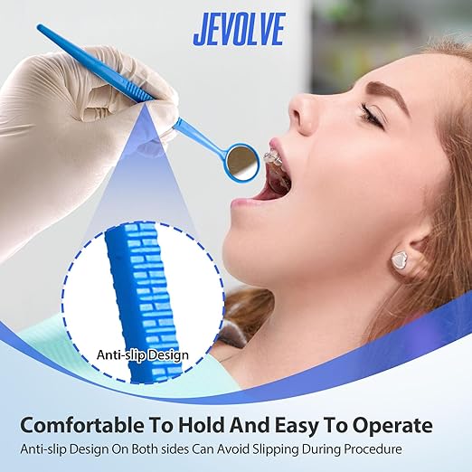 100 PCs Dental Mouth Mirrors by JEVOLVE | Blue Oral Dental Mirror for Crafting, Jewelry Making, Painting, Model Building, and DIY Projects – Clear Reflection, Easy Handling, Multi-Purpose