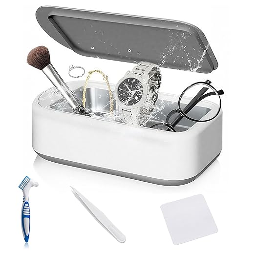 Professional Ultrasonic Jewelry Cleaner - Jewelry Cleaner Deep Cleaning Machine and Denture Cleaner, Halloween Gifts for Women, Eyeglasses, Necklaces, Retainers, Dentures, Watch Strap, Rings, Coins