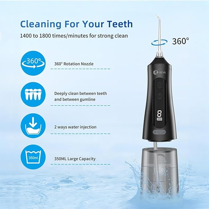 Professional Water Dental Flosser for Teeth & Braces - 9 Modes Cordless Oral Irrigator, 350ML Large Reservoir, 360° Nozzle, IPX7 Waterproof, Rechargeable, Dental Floss Tool (M131 - White)