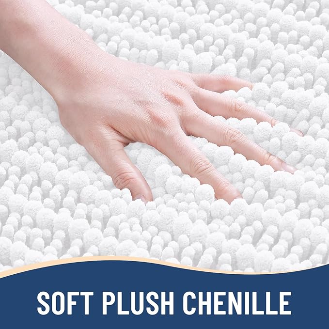 Arotive Luxury Chenille Bathroom Rug Mat, Extra Soft Thick Absorbent Shaggy Bath Rugs, Non-Slip Machine Wash Dry, Plush Bath Mats for Bathroom, Shower and Tub, 60x20, White