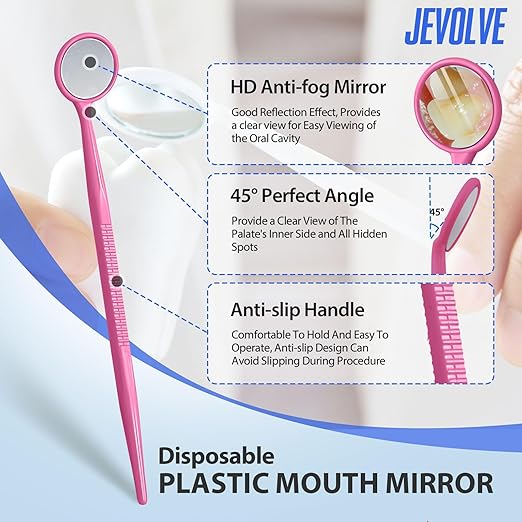 200 PCs Dental Mouth Mirrors by JEVOLVE | Pink Oral Dental Mirror for Crafting, Jewelry Making, Painting, Model Building, and DIY Projects – Clear Reflection, Easy Handling, Multi-Purpose