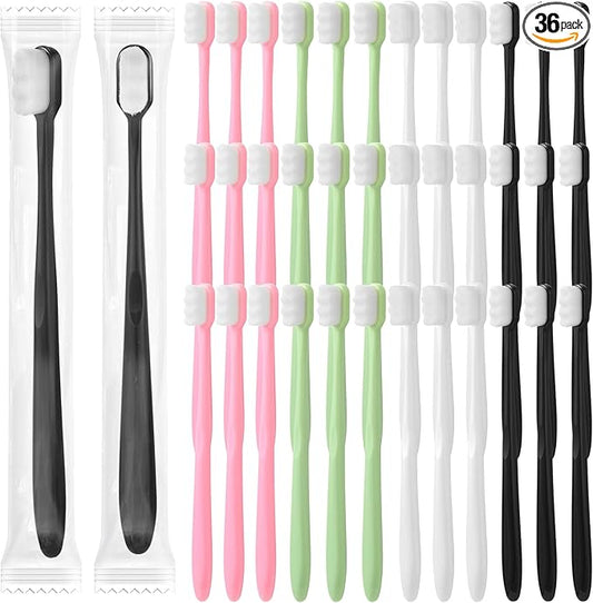 Pinkunn 36 Pcs Soft Bristle Toothbrush Micro Nano Manual Toothbrush with 20, 000 Bristles for Sensitive Gums Adult Family, 4 Colors(White Bristles)