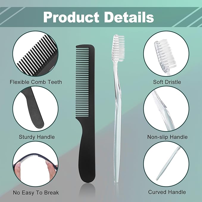 20pcs Disposable Toothbrushes with Toothpaste and Comb Floss Individually Wrapped, 4-in-1 Bulk Toothbrush Kit with 2 Color Toothbrush,10g Toothpaste,7 inch Comb, Floss Pick for Homeless,Hotel