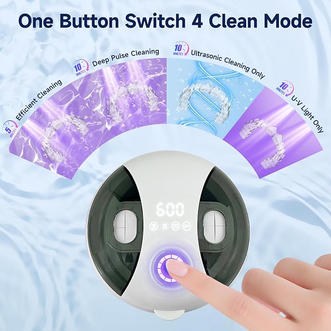 2025 Ultrasonic Retainer Cleaner Machine for Dentures - 45kHz Retainer Cleaner Machine for Mouth Guards, Braces, Toothbrush Heads, Jewelry with 200ML Capacity, 24W & 4 Modes for All Dental Appliances