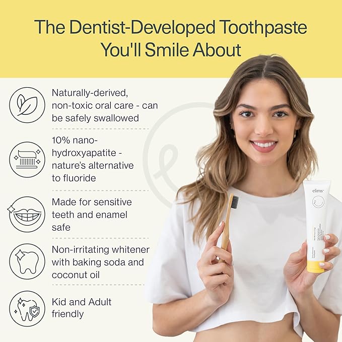 ELIMS Nano Hydroxyapatite Fluoride Free Toothpaste - Xylitol Remineralizing Toothpaste for Whitening Sensitive Teeth - SLS Free Orange Pineapple Mint Flavor for Adults & Kids 4oz