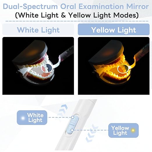 Rechargeable LED Dental Mirror with USB Charging Function, Anti-Fog Mirror Surface, White & Yellow Dual Lighting, Detachable Design for Easy Cleaning(Blue)