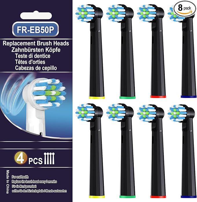 Replacement Toothbrush Heads for Oral B Pro 1000 Replacement Heads,Braun Replacement Brush Heads Refill Compatible with Genius X,Smart 1500,Pro 5000,8 Count,Black