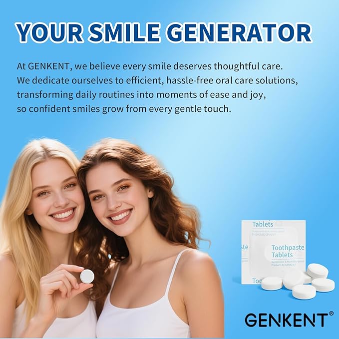 GENKENT Toothpaste Tablets, Fluoride & Plastic Free Chewable Toothpaste Tabs, Eco & Travel Friendly (60 Count)