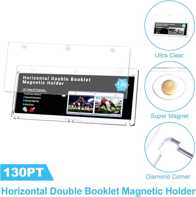 2-Pack Booklet Magnetic Card Holders - 187mm One Touch Magnetic Booklet Card Holder, Horizontal Booklet One Touch, 130PT Booklet Magnetic Case, Collection Display Frame，Inner Size 7.32"x2.56"x0.15"
