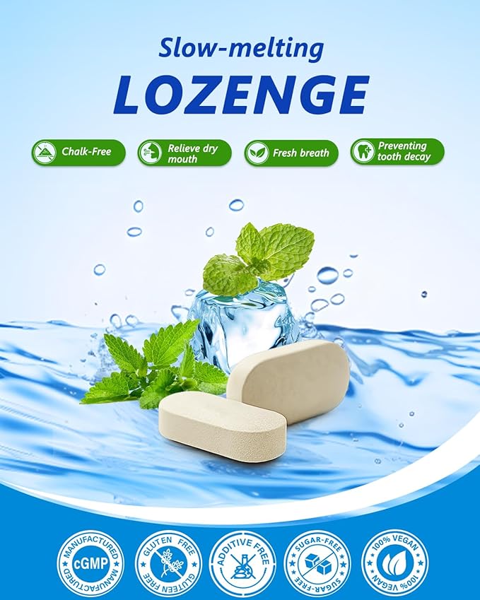 Oral Probiotics Lozenges for Mouth Bad Breath & Gum Repair - Mineral Fusion with Zinc + Calcium for Dry Mouth Relief, Enamel Shield, Mint Flavor with Xylitol - 180 Lozenges, Sugar-free