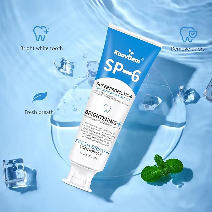 2025 New Sp-6 Probiotics Whitening Toothpaste-Fluoride-Free, Enhanced Formula with 6 Probiotics for Gum Care & Fresh Breath, Fresh Mint Flavor(2PC)（Blue）