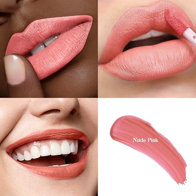 3-Pack Multicolor Matte Liquid Lipstick Set – Peach Pink, Nude Pink & Caramel – Long-Lasting, Smudge-Proof, Waterproof – High-Pigment, Transfer-Resistant Colors for All-Day Wear