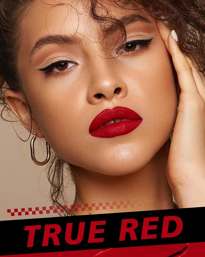 Red Lipstick Long Lasting, Matte Liquid Lipsticks for Women Non Transfer Smudgeproof Smooth and Easy to Appy Cruelty Free Lip Color, M13 True Red