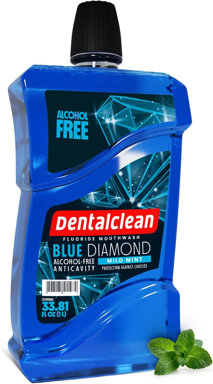 Alcohol-Free Mouthwash 33.8 Fl Oz (Blue Diamond Mint) + Pack of 4 Whitening Max Toothpaste Gel – Stain Removal, Restores Natural Teeth Color, Sensitive Teeth Protection – Mint Flavor – 3.7
