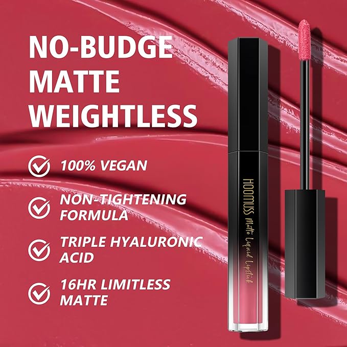 Red Lipstick Long Lasting, Matte Liquid Lipsticks for Women Non Transfer Smudgeproof Smooth and Easy to Appy Cruelty Free Lip Color,M64 Pink Heart
