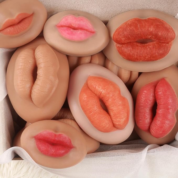 3D Silicone Fake Lips Large with Lipstick for Makeup Tattoo Practice Realistic Artificial Lip Mannequin for Beginners Artists (Sausage Shaped Lip,Natural)