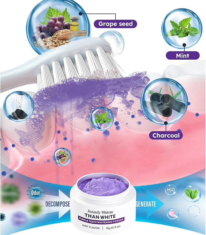 Purple Teeth Whitening Powder, Advanced Tooth Restoration Powder, Natural Teeth Restoration Powder-15g, Professional Oral Care, Protect Gums and Freshen Breat (1 Bottle)