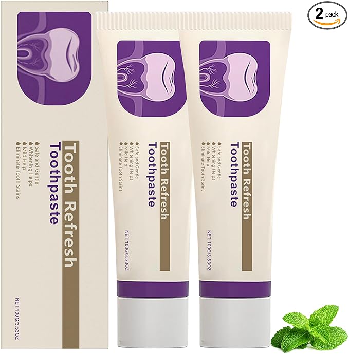 2Pcs Tooth Refresh Toothpaste, Fresh Breath Toothpaste, Natural Oral Care & Enamel Repair, Helps Remove Coffee, Tea & Wine Stain, Deep Cleaning Care