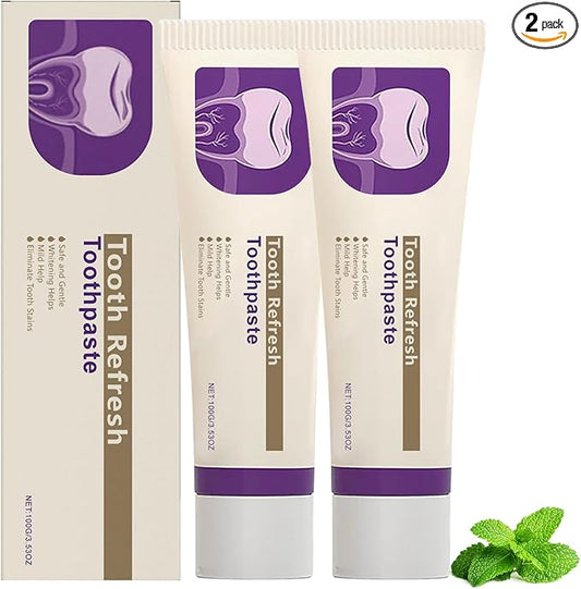 2Pcs Tooth Refresh Toothpaste, Fresh Breath Toothpaste, Natural Oral Care & Enamel Repair, Helps Remove Coffee, Tea & Wine Stain, Deep Cleaning Care