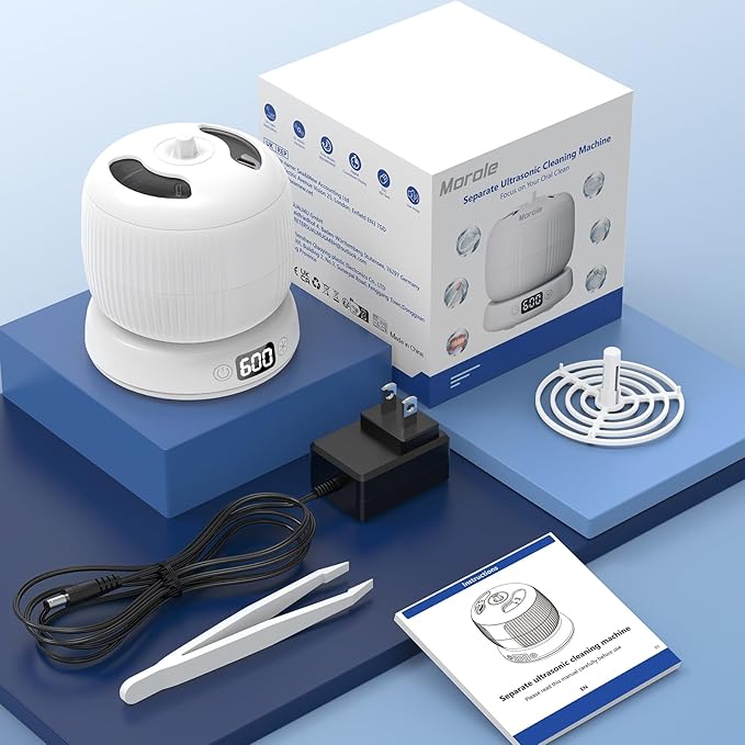 2025 Upgraded Ultrasonic Retainer Cleaner Machine,Separate Retainer Cleaner for Night Guards, Braces, Aligner, Jewelry, 4 Modes Denture Cleaner & Removable Base and Top Cover(White)