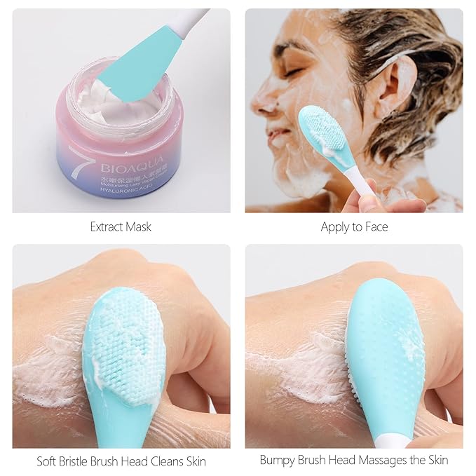 20 Pcs Silicone Face Mask Applicator, 2 in 1 Double-Sided Facial Scrubber Brush Tool, Double-Head Manual Cleansing Brush for Deep Gentle Exfoliating