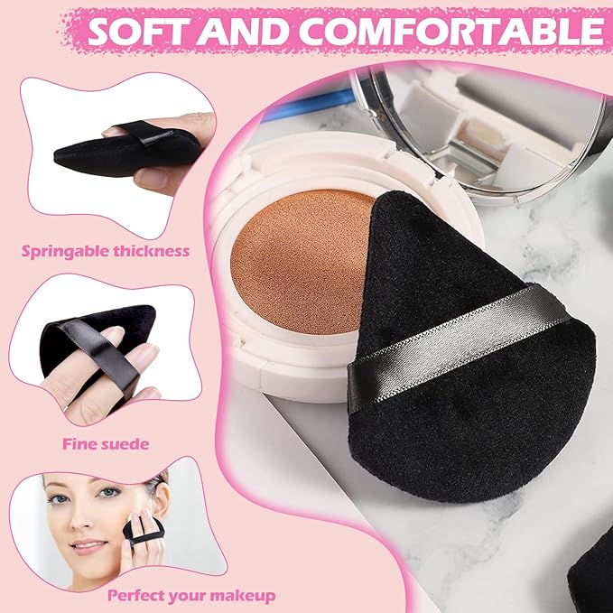 120 Pieces Powder Puff Face Triangle Powder Puff Soft Velour Makeup Puff Velour Puffs for Face Wet and Dry Cosmetic Foundation,Body Powder Blender Loose Mineral Powder Makeup Tool(Black)