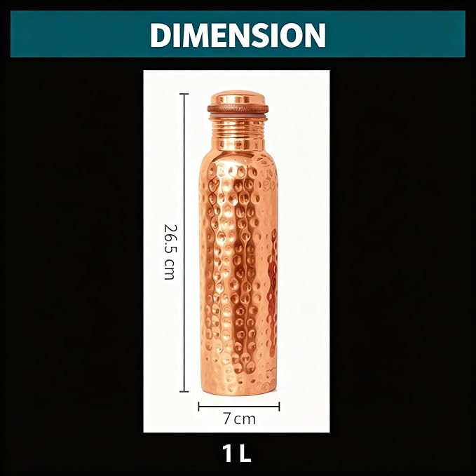 Pure Copper Water Bottle for Ayurvedic Health Benifit Pure Handmade Hammered Vessel for Drinking Heavy Duty & Leak-proof 34oz