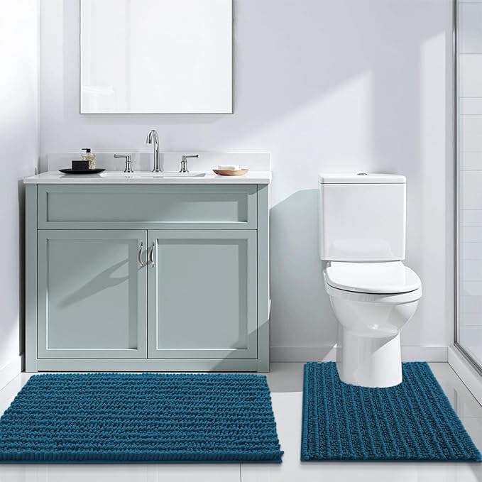 Arotive Luxury Chenille Bathroom Rug Mat, Extra Soft Thick Absorbent Shaggy Bath Rugs, Non-Slip Machine Wash Dry, Plush Bath Mats for Bathroom, Shower and Tub, 45x27, Peacock Blue